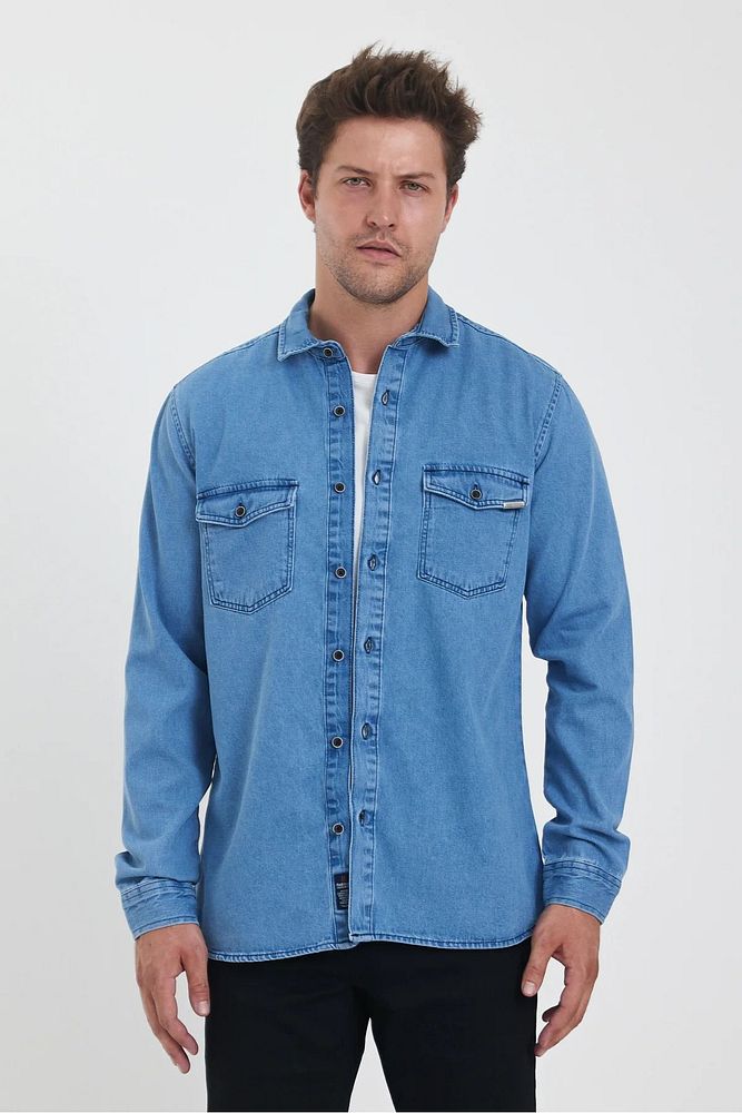 Rodi Jeans Erkek Kapaklı Çift Cepli Önü Düğmeli Slim Fit Kot Gömlek