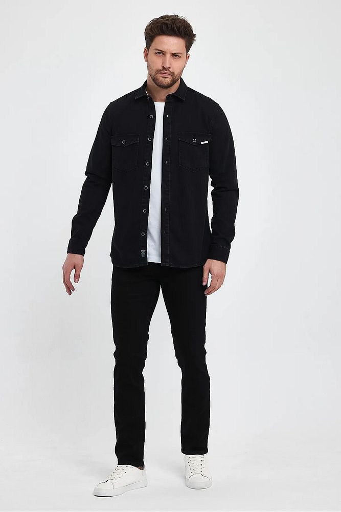 Rodi Jeans Erkek Kapaklı Çift Cepli Önü Düğmeli Slim Fit Kot Gömlek