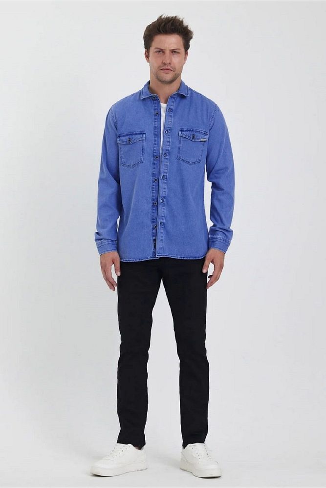 Rodi Jeans Erkek Kapaklı Çift Cepli Önü Düğmeli Slim Fit Kot Gömlek