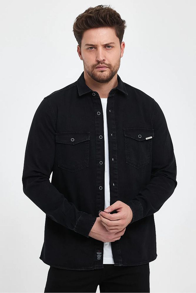 Rodi Jeans Erkek Kapaklı Çift Cepli Önü Düğmeli Slim Fit Kot Gömlek