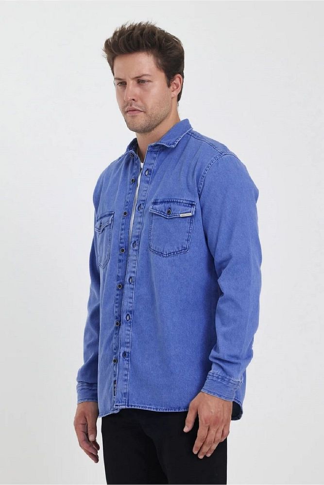 Rodi Jeans Erkek Kapaklı Çift Cepli Önü Düğmeli Slim Fit Kot Gömlek