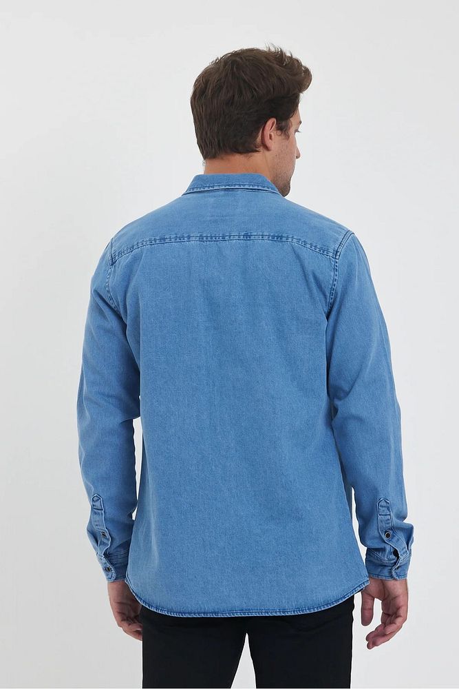 Rodi Jeans Erkek Kapaklı Çift Cepli Önü Düğmeli Slim Fit Kot Gömlek