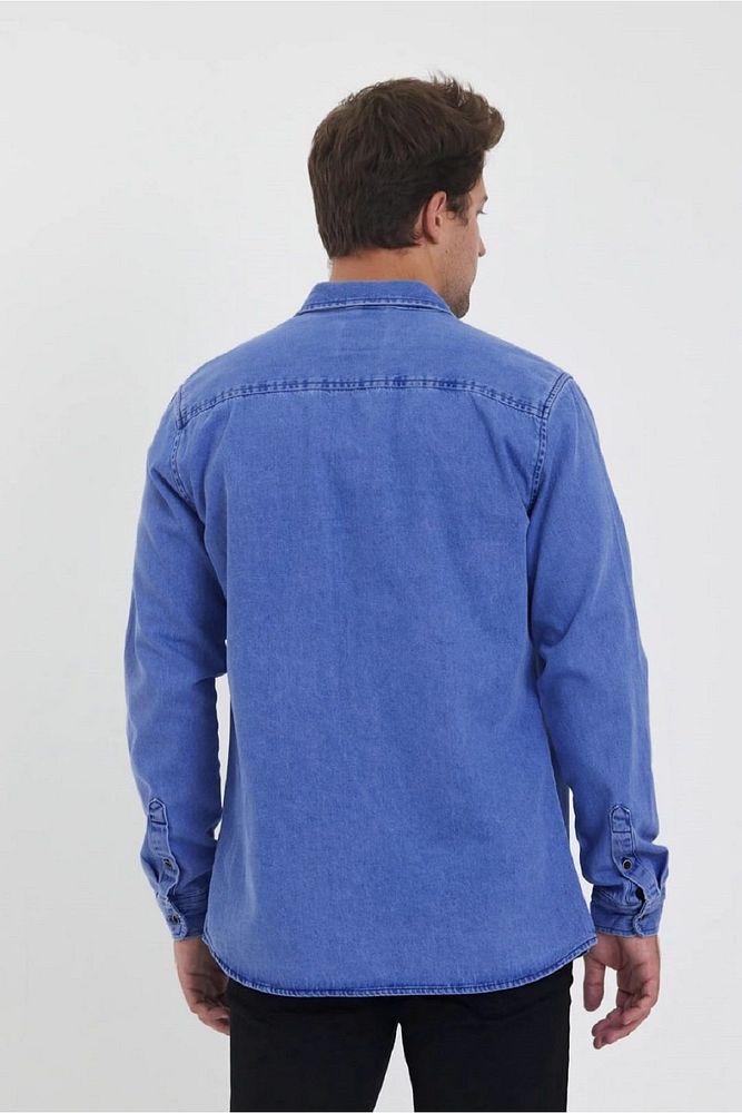 Rodi Jeans Erkek Kapaklı Çift Cepli Önü Düğmeli Slim Fit Kot Gömlek