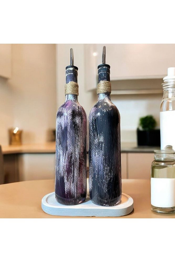 El yapımı Japon Kadın Desenli Renkli 750 ml Zeytinyağı Sıvıyağ Şişesi Yağdanlık Yağlık 2'li Set