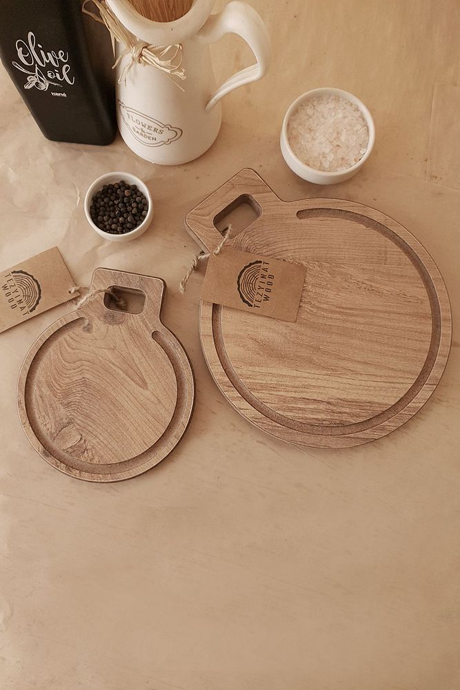 -Krater Serisi Sunum Ve Kesme Tahtası 2'li Set Ahşap Görünümlü 18 mm Mdf
