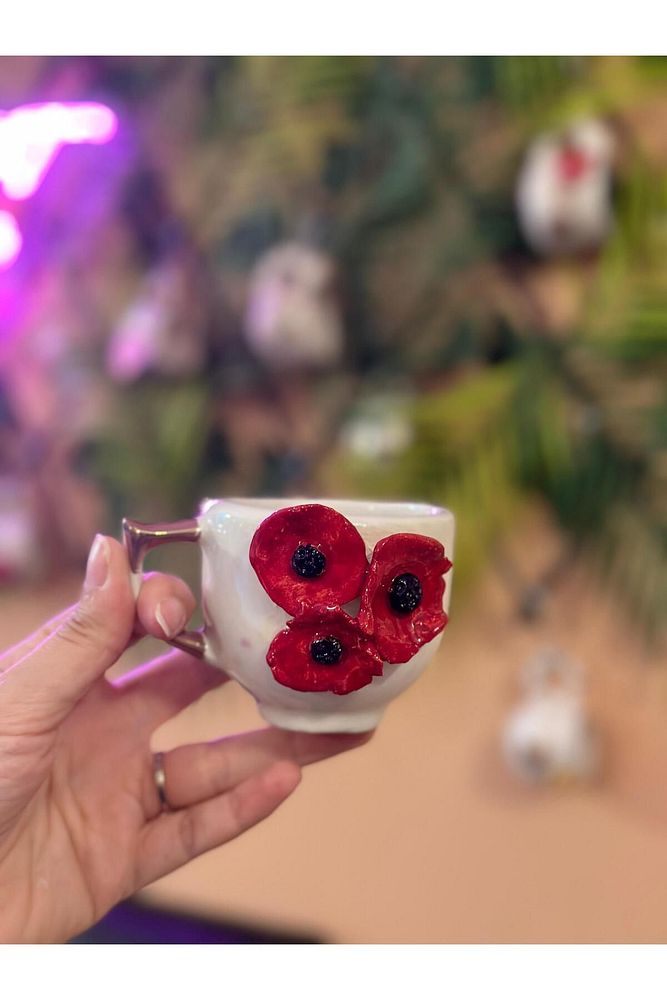 Seramik Gelincik Model Bardak Mug Kahve Fincanı