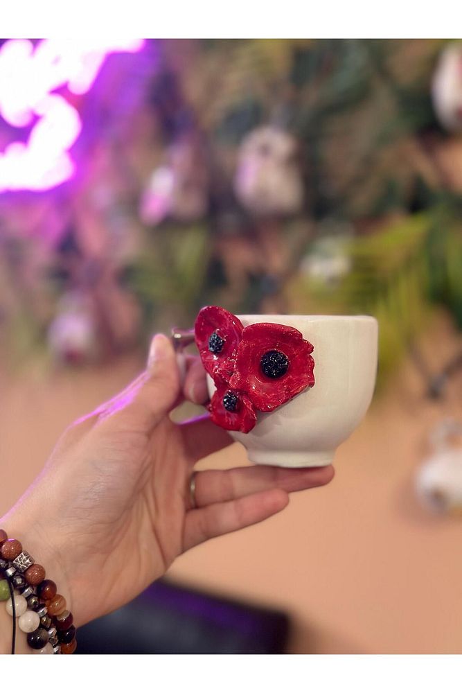 Seramik Gelincik Model Bardak Mug Kahve Fincanı