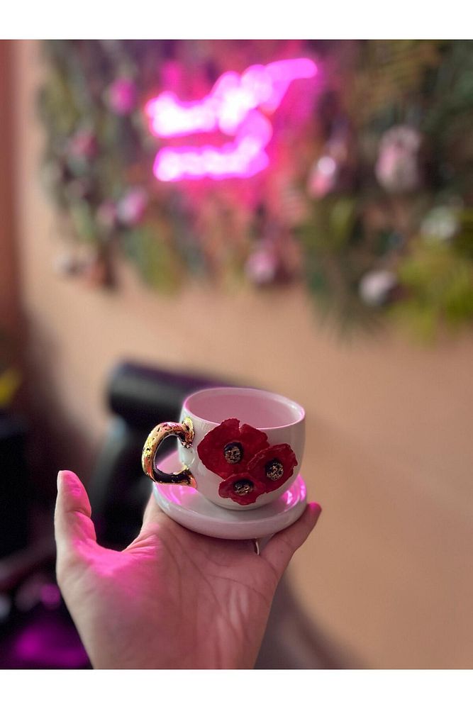 Seramik Gelincik Model 2 Bardak Mug Kahve Fincanı