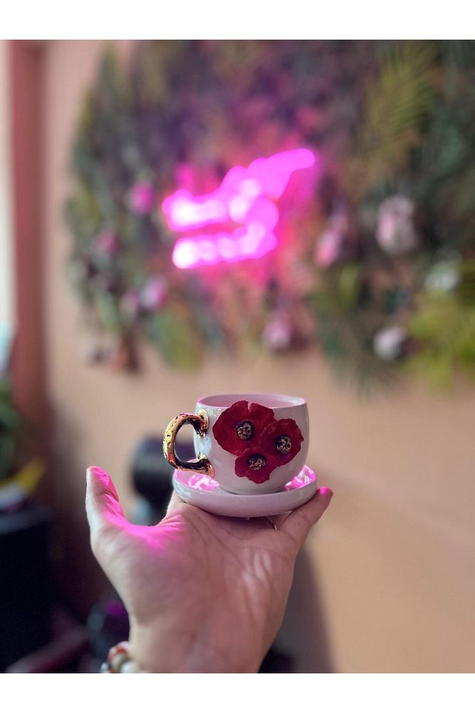 Seramik Gelincik Model 2 Bardak Mug Kahve Fincanı