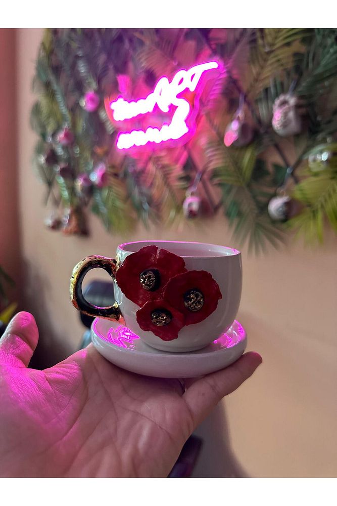Seramik Gelincik Model 2 Bardak Mug Kahve Fincanı