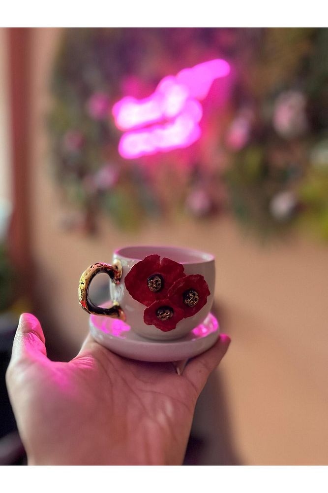 Seramik Gelincik Model 2 Bardak Mug Kahve Fincanı