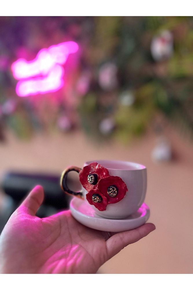 Seramik Gelincik Model 2 Bardak Mug Kahve Fincanı