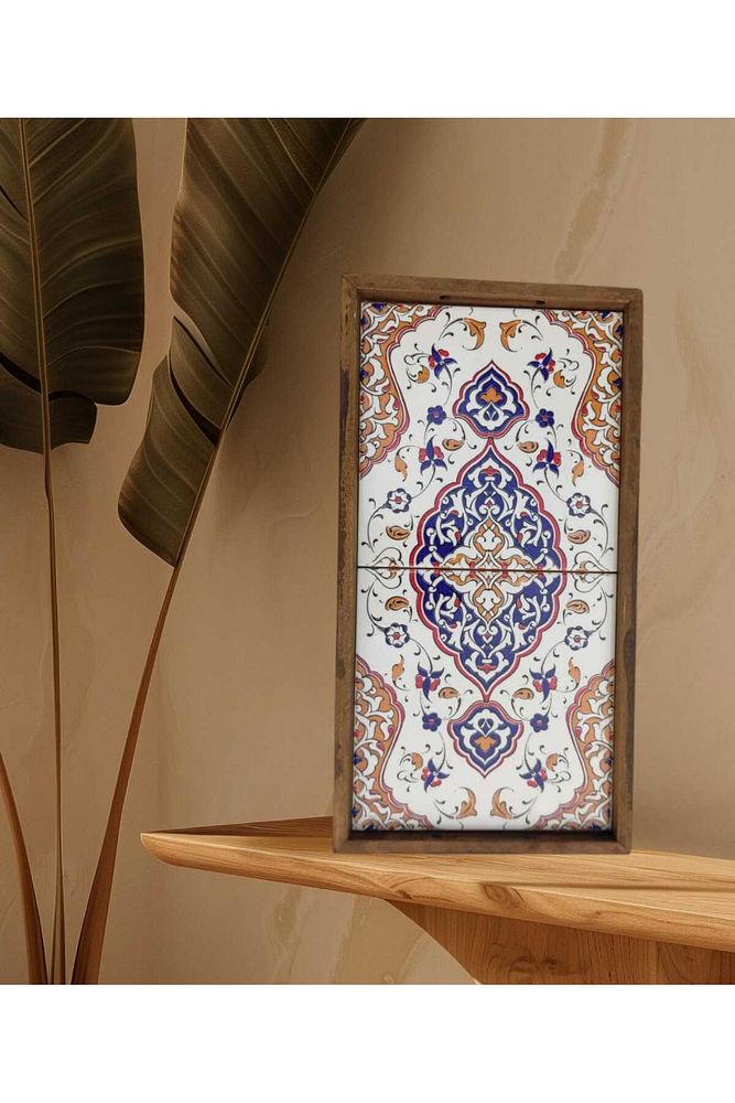 20 X 40 Cm Çini Mia-1020 Ahşap Fırınlanmış Kuru Kayın Çinili Sunum Tepsi