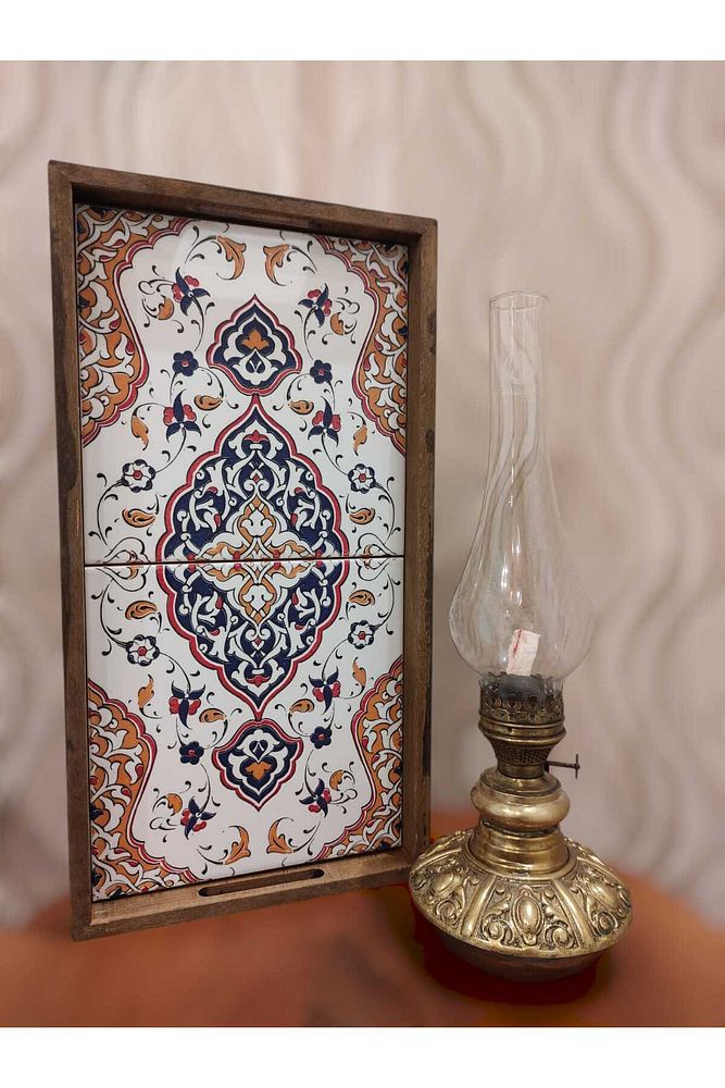 20 X 40 Cm Çini Mia-1020 Ahşap Fırınlanmış Kuru Kayın Çinili Sunum Tepsi
