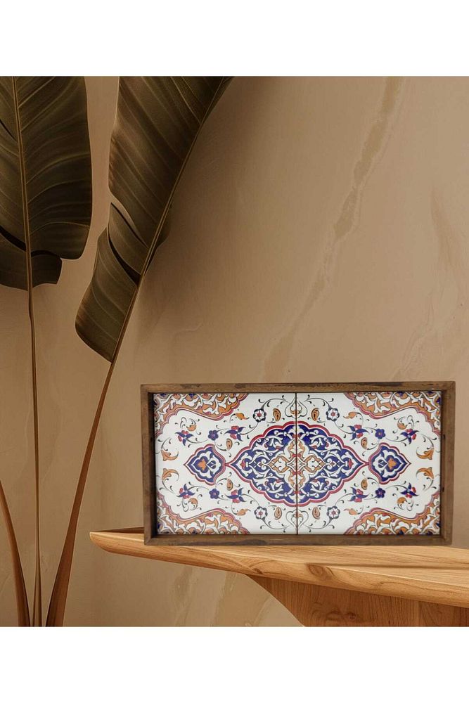 20 X 40 Cm Çini Mia-1020 Ahşap Fırınlanmış Kuru Kayın Çinili Sunum Tepsi