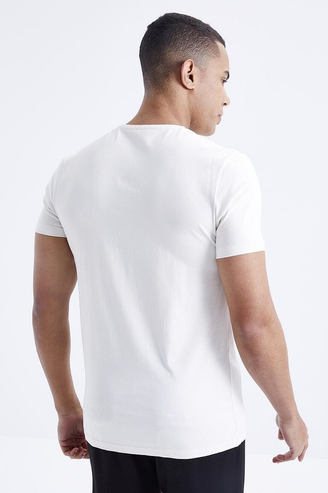 Tommy Life Ekru Basic Kısa Kol Standart Kalıp V Yaka Erkek T-shirt - 87912