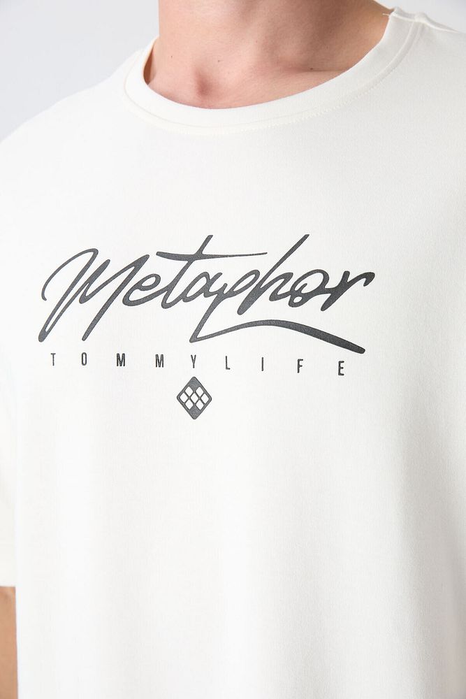 Pamuklu Kalın Yumuşak Dokulu Oversize Fit Baskılı Erkek T-shirt - 88320
