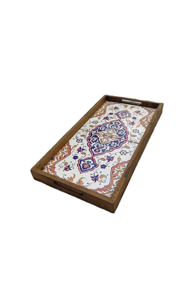 20 X 40 Cm Çini Mia-1020 Ahşap Fırınlanmış Kuru Kayın Çinili Sunum Tepsi