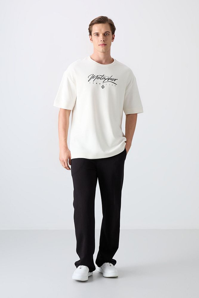 Pamuklu Kalın Yumuşak Dokulu Oversize Fit Baskılı Erkek T-shirt - 88320