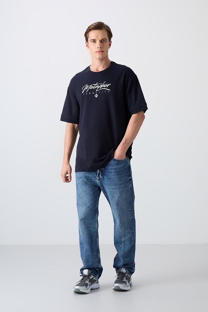 Pamuklu Kalın Yumuşak Dokulu Oversize Fit Baskılı Erkek T-shirt - 88320