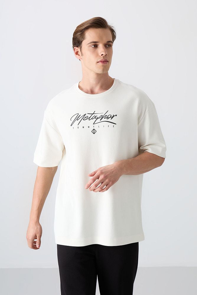 Pamuklu Kalın Yumuşak Dokulu Oversize Fit Baskılı Erkek T-shirt - 88320