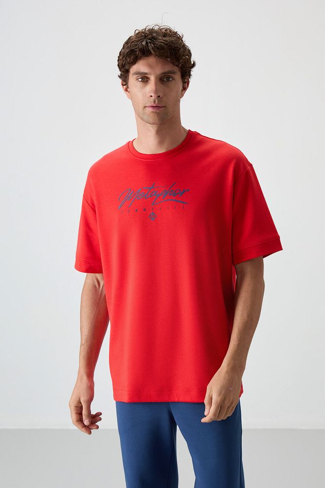 Pamuklu Kalın Yumuşak Dokulu Oversize Fit Baskılı Erkek T-shirt - 88320