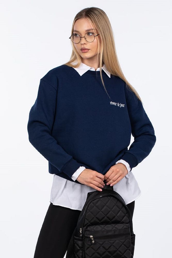 Barrels And Oil Kadın Bisiklet Yaka 3 İplik Şardonlu Reveur De Jour Nakışlı Oversize Sweatshirt