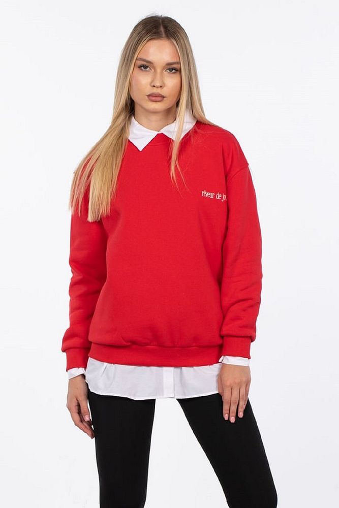 Barrels And Oil Kadın Bisiklet Yaka 3 İplik Şardonlu Reveur De Jour Nakışlı Oversize Sweatshirt