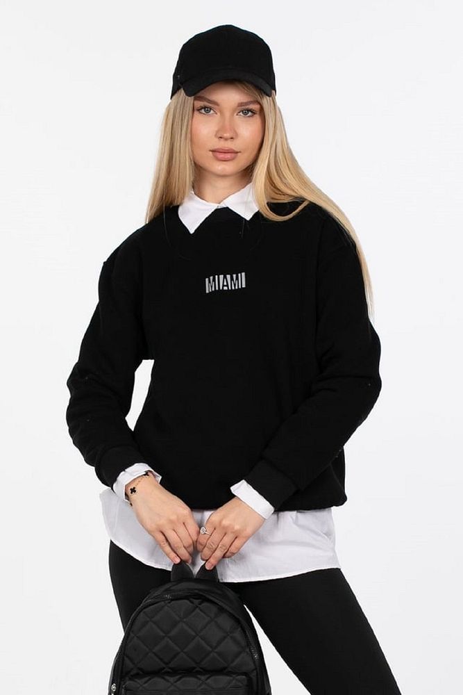 Barrels And Oil Kadın Bisiklet Yaka 3 İp Şardonlu Miami Baskılı Sweatshirt