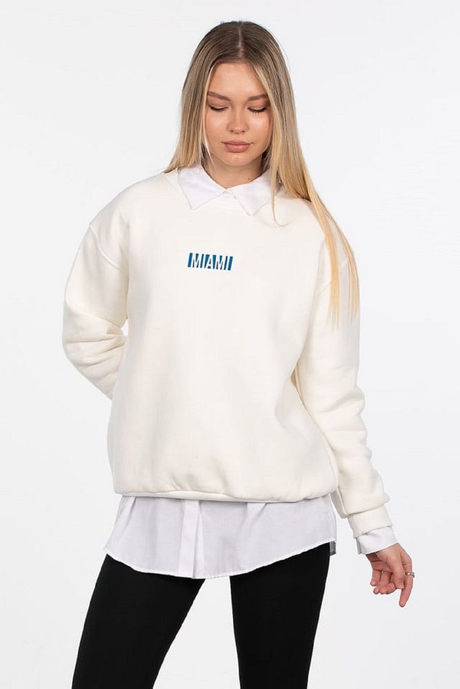Barrels And Oil Kadın Bisiklet Yaka 3 İp Şardonlu Miami Baskılı Sweatshirt