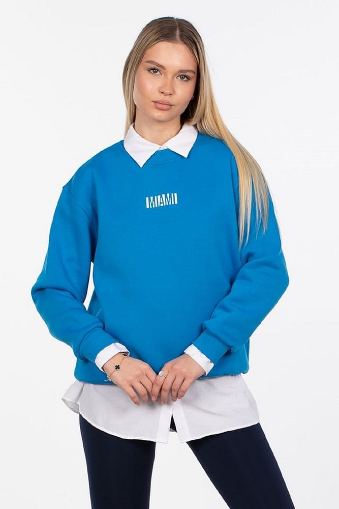Barrels And Oil Kadın Bisiklet Yaka 3 İp Şardonlu Miami Baskılı Sweatshirt