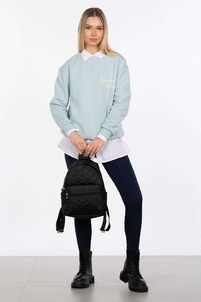 Barrels And Oil Kadın Bisiklet Yaka 3 İplik Şardonlu Happy Human Baskılı Sweatshirt
