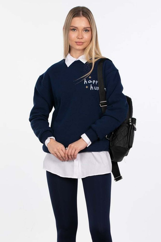 Barrels And Oil Kadın Bisiklet Yaka 3 İplik Şardonlu Reveur De Jour Nakışlı Oversize Sweatshirt