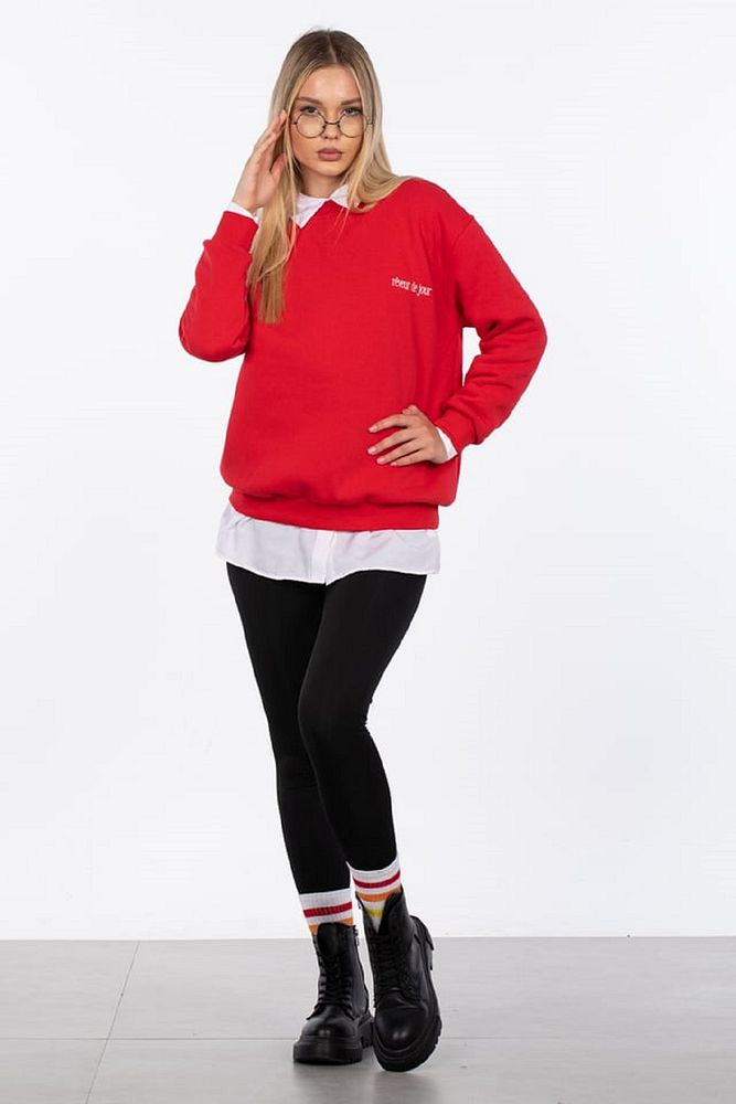 Barrels And Oil Kadın Bisiklet Yaka 3 İplik Şardonlu Reveur De Jour Nakışlı Oversize Sweatshirt