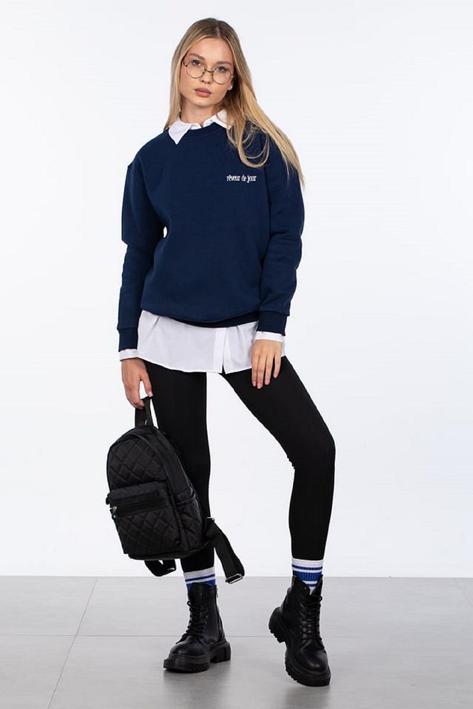 Barrels And Oil Kadın Bisiklet Yaka 3 İplik Şardonlu Reveur De Jour Nakışlı Oversize Sweatshirt