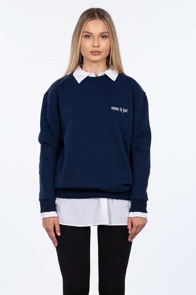 Barrels And Oil Kadın Bisiklet Yaka 3 İplik Şardonlu Reveur De Jour Nakışlı Oversize Sweatshirt