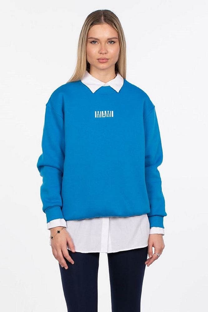 Barrels And Oil Kadın Bisiklet Yaka 3 İp Şardonlu Miami Baskılı Sweatshirt