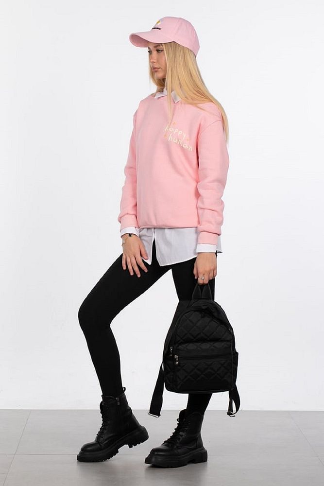 Barrels And Oil Kadın Bisiklet Yaka 3 İplik Şardonlu Happy Human Baskılı Sweatshirt