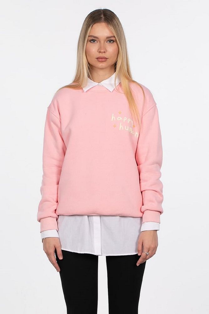 Barrels And Oil Kadın Bisiklet Yaka 3 İplik Şardonlu Happy Human Baskılı Sweatshirt