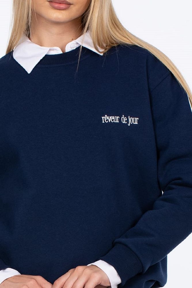 Barrels And Oil Kadın Bisiklet Yaka 3 İplik Şardonlu Reveur De Jour Nakışlı Oversize Sweatshirt