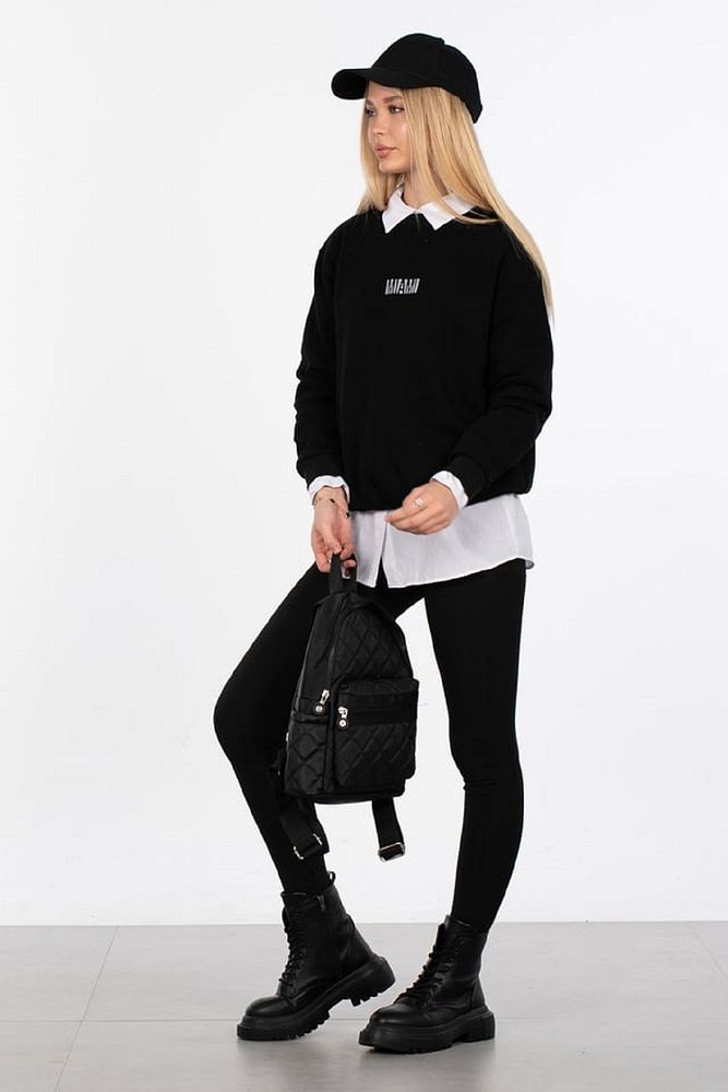 Barrels And Oil Kadın Bisiklet Yaka 3 İp Şardonlu Miami Baskılı Sweatshirt