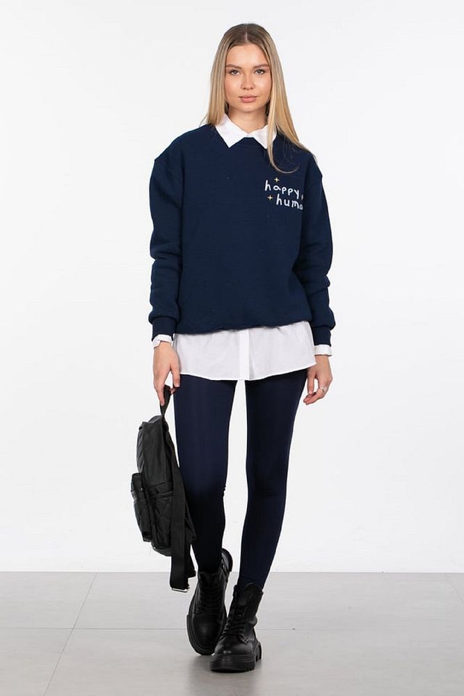 Barrels And Oil Kadın Bisiklet Yaka 3 İplik Şardonlu Happy Human Baskılı Sweatshirt