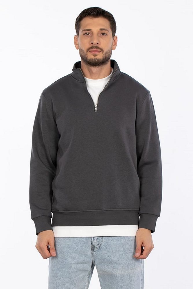 Barrels And Oil Erkek Dik Yaka 3 İplik Şardonlu Yarım Fermuarlı Rahat Kalıp Sweatshirt