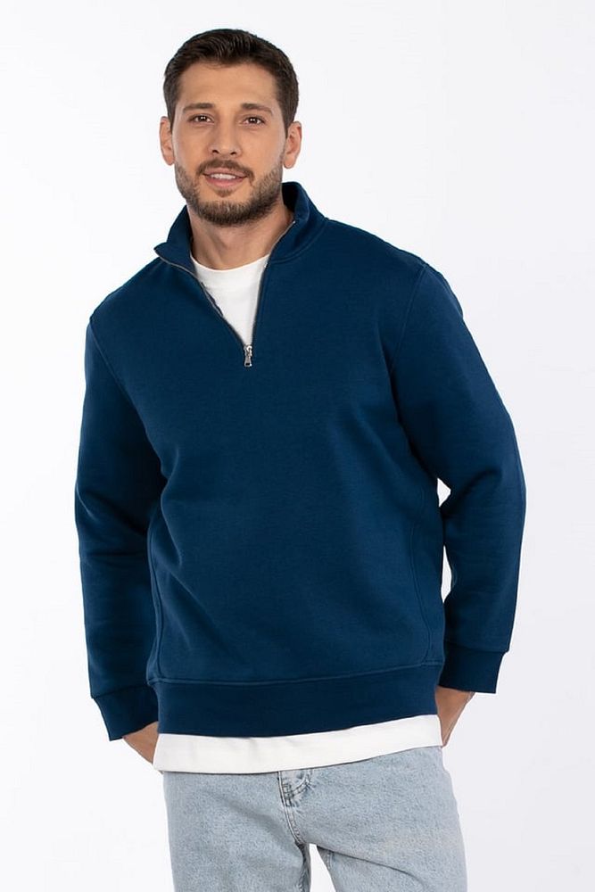 Barrels And Oil Erkek Dik Yaka 3 İplik Şardonlu Yarım Fermuarlı Rahat Kalıp Sweatshirt