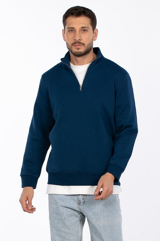 Barrels And Oil Erkek Dik Yaka 3 İplik Şardonlu Yarım Fermuarlı Rahat Kalıp Sweatshirt