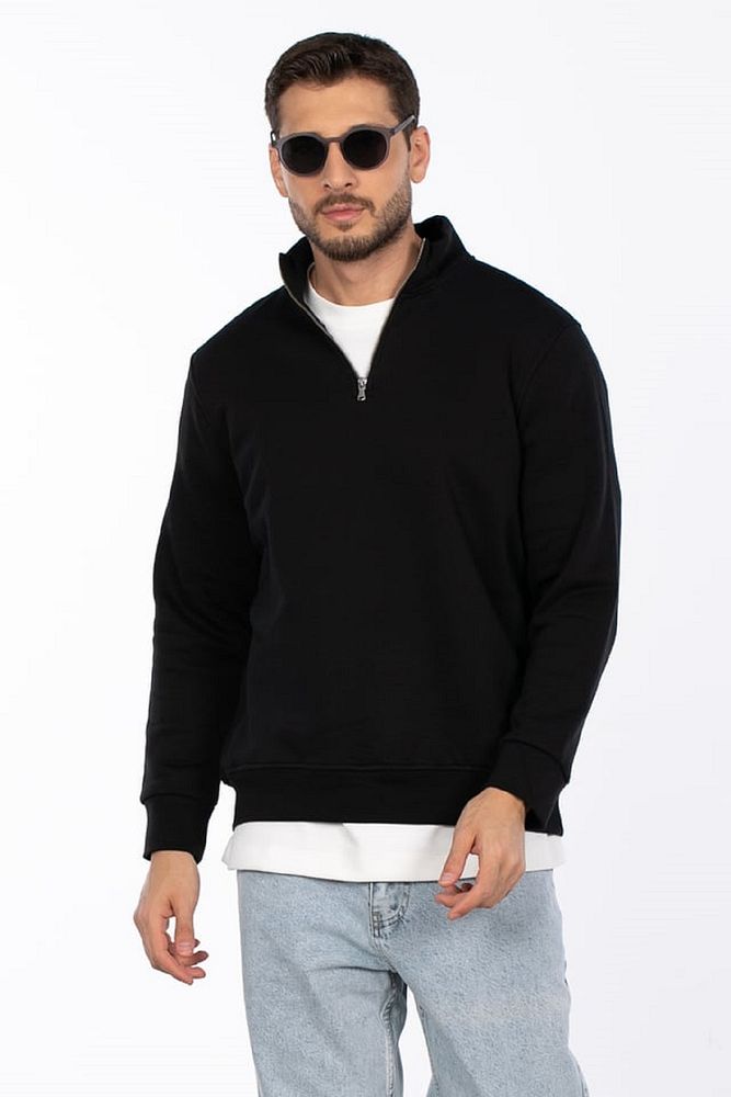 Barrels And Oil Erkek Dik Yaka 3 İplik Şardonlu Yarım Fermuarlı Rahat Kalıp Sweatshirt