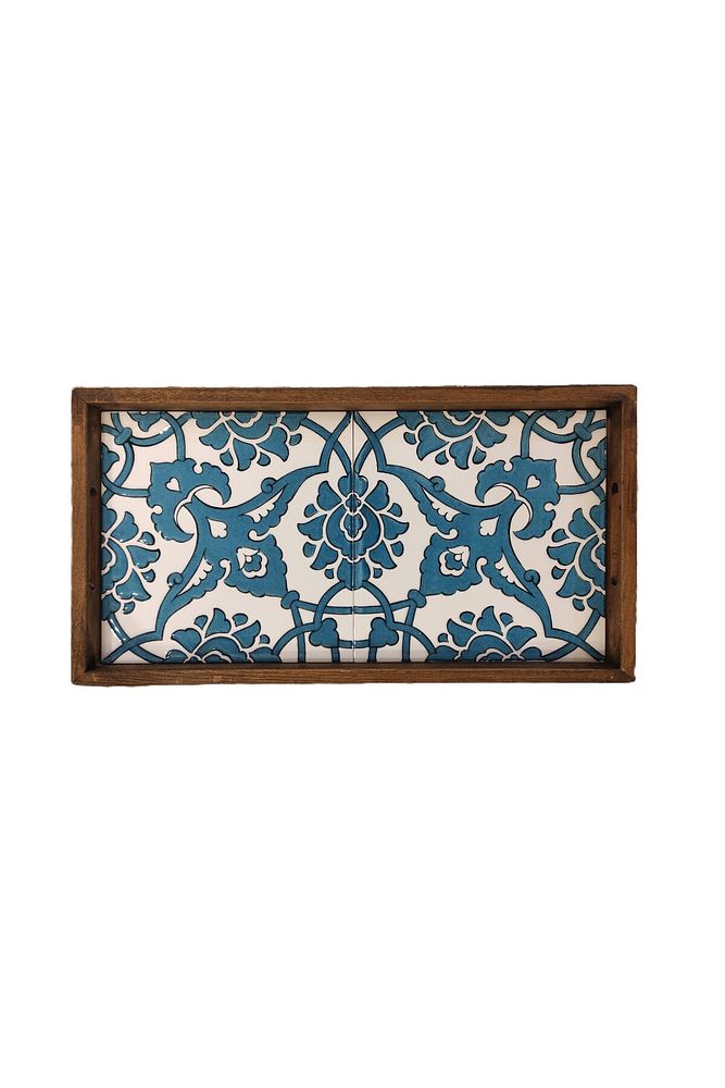 20 X 40 Cm Çini Mia-1020 Ahşap Fırınlanmış Kuru Kayın Çinili Sunum Tepsi