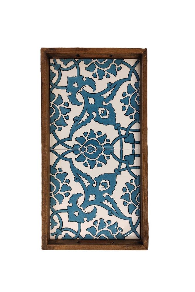 20 X 40 Cm Çini Mia-1020 Ahşap Fırınlanmış Kuru Kayın Çinili Sunum Tepsi