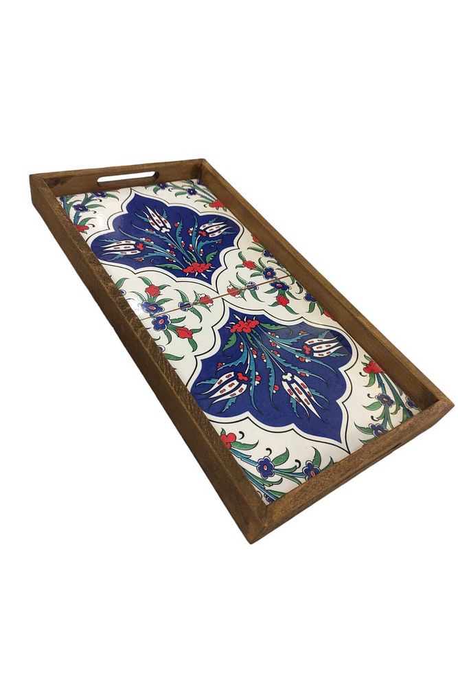 20 X 40 Cm Çini Mia-1020 Ahşap Fırınlanmış Kuru Kayın Çinili Sunum Tepsi