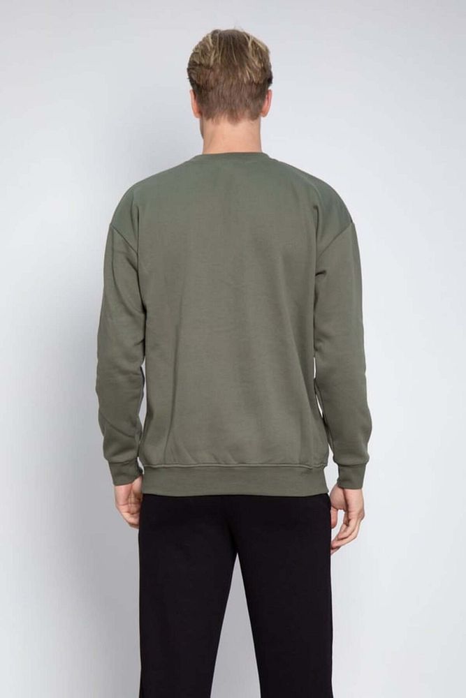 Barrels And Oil Erkek 3 İplik Şardonlu Rahat Kalıp Bisiklet Yaka Önü Baskılı Sweatshirt